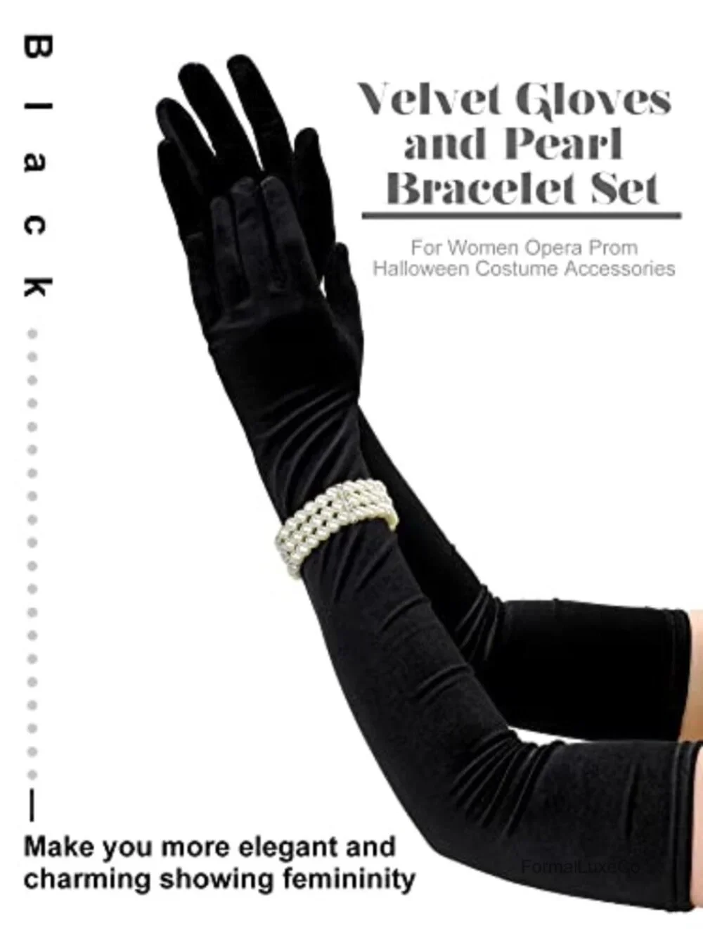 Velvet Opera Gloves and Pearl Bracelet Set for Women Evening Party